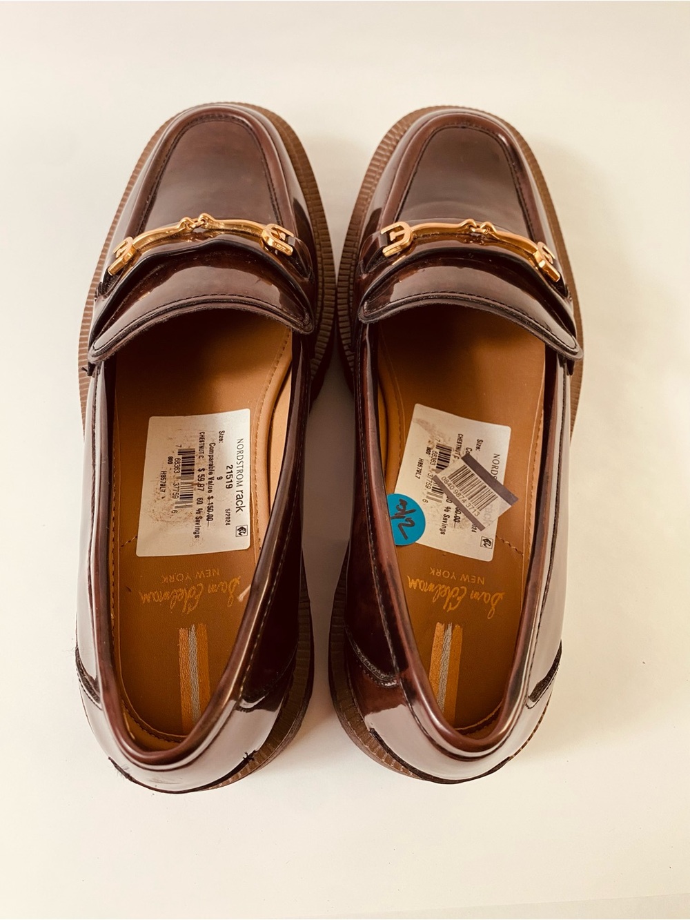 Sam Edelman Dark Brown Patent Leather Loafers with Gold Chain - Picture 6 of 12